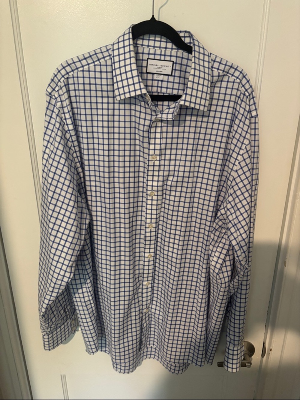 Charles Tyrwhitt White Dress Shirt with Blue Windowpane Check